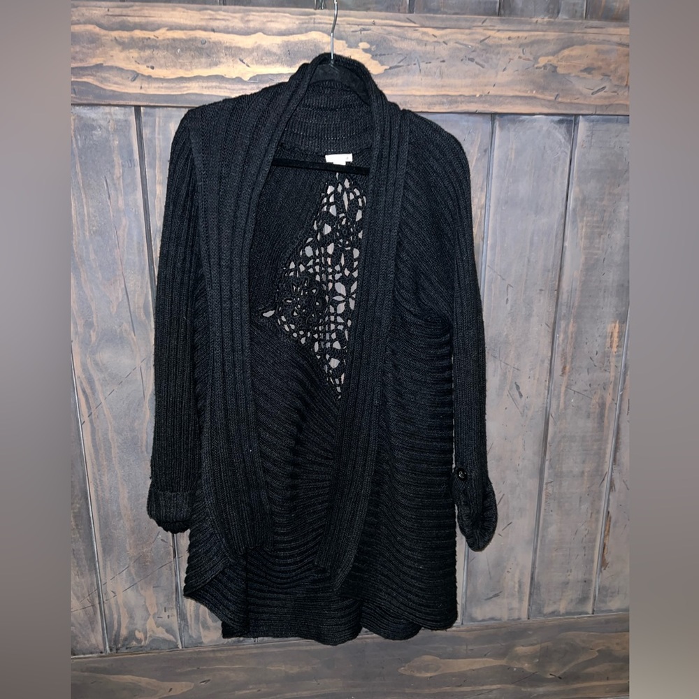 Xhileration long black sweater cardigan open front